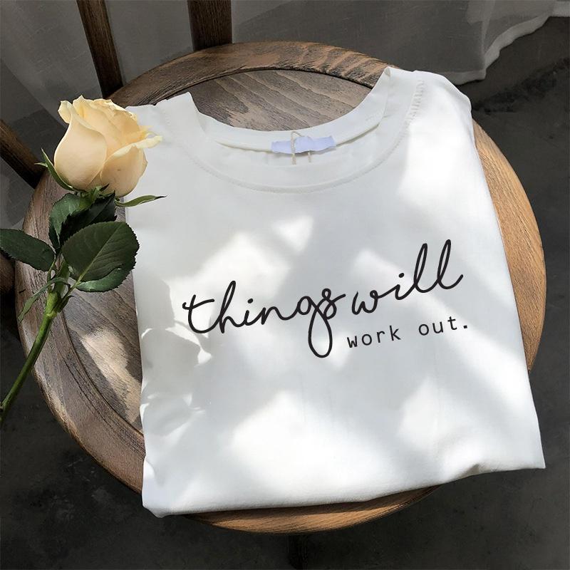 Áo thun nữ chữ xinh THING WILL word out tay lỡ dáng rộng unisex (Đen, Trắng)