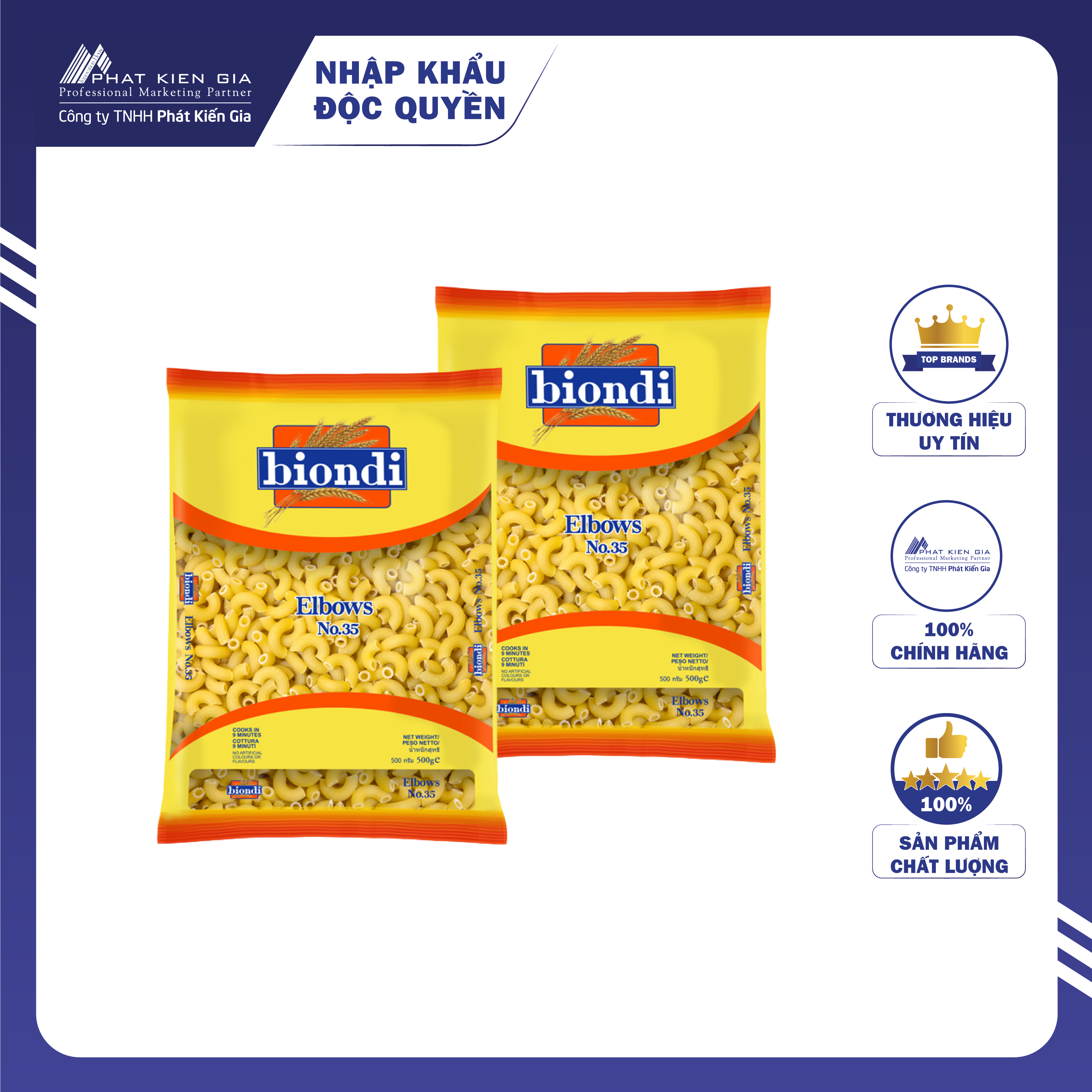 COMBO 2 Gói  Nui Chữ C Elbows Số 35 Biondi 500g (Thương Hiệu Úc - SX Thái Lan)