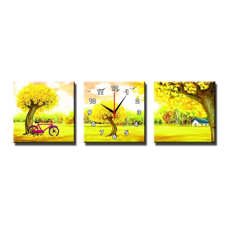 Tranh đồng hồ treo tường bộ ba, bộ ghép, tranh đồng hồ treo tường nhiều mẫu đẹp mắt