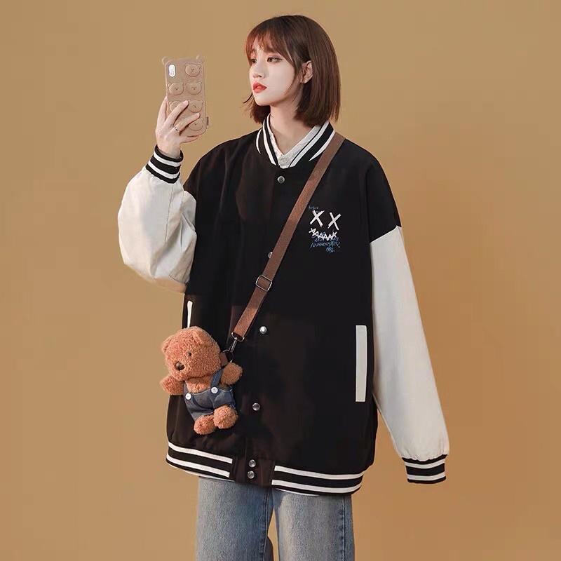 Áo khoác bóng chày bomber kaki da lộn dạ 2 lớp unisex ulzzang nam nữ