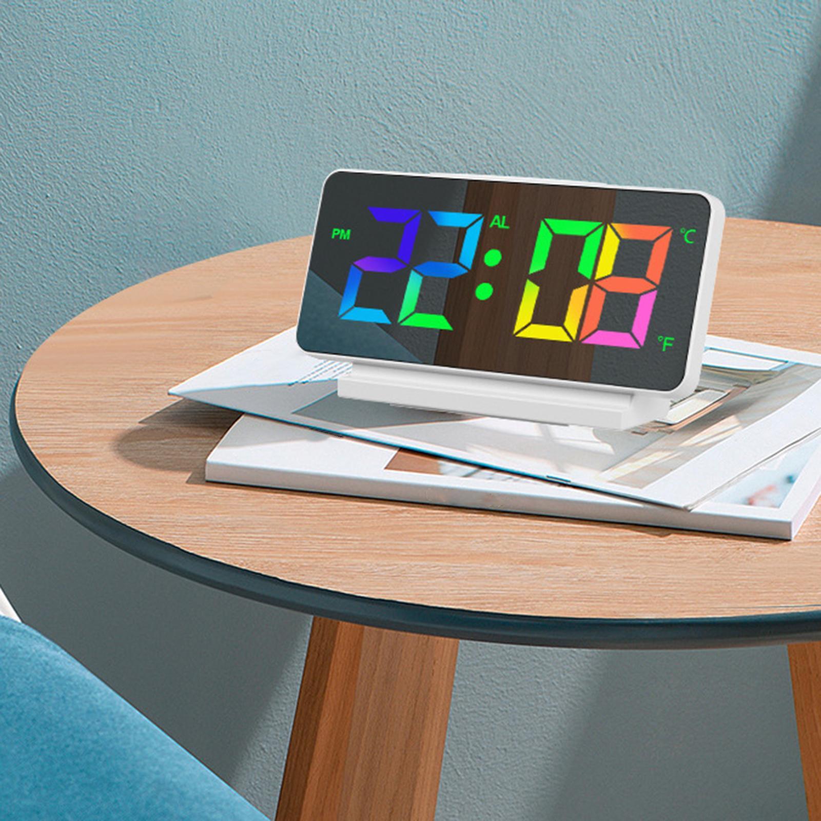 Colorful  Clock Large LED Display Table USB Calendar Seniors Bedroom