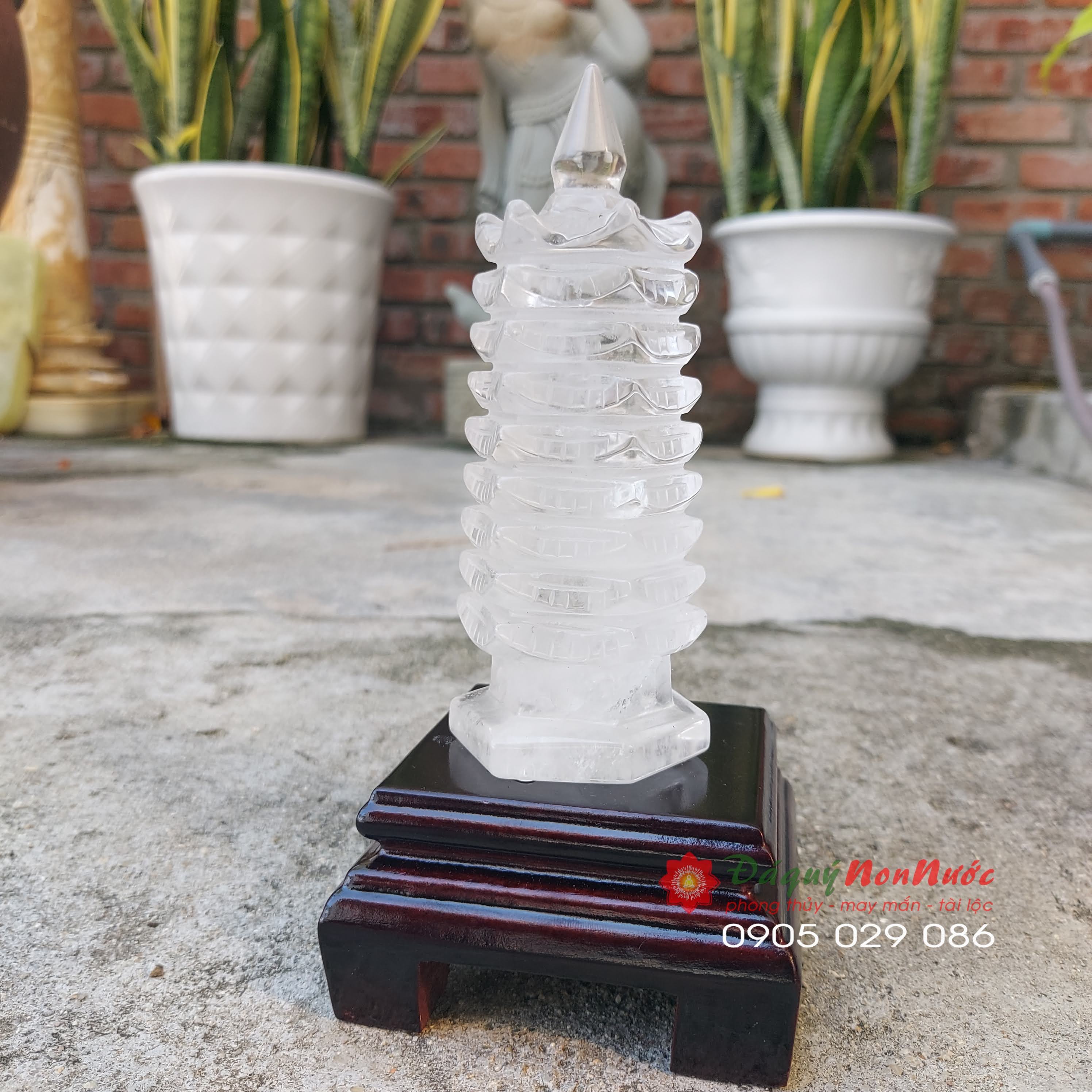 Tháp văn xương phong thuỷ đá thạch anh trắng cao 12cm - đá Non Nước