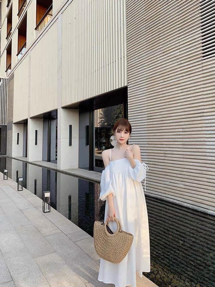 Đầm form suôn 2 dây rớt vai nữ tính, dịu dàng
