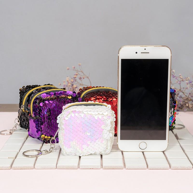 Móc Khóa Ví Đựng Tiền Kim Tuyến Vuông Xinh Xắn