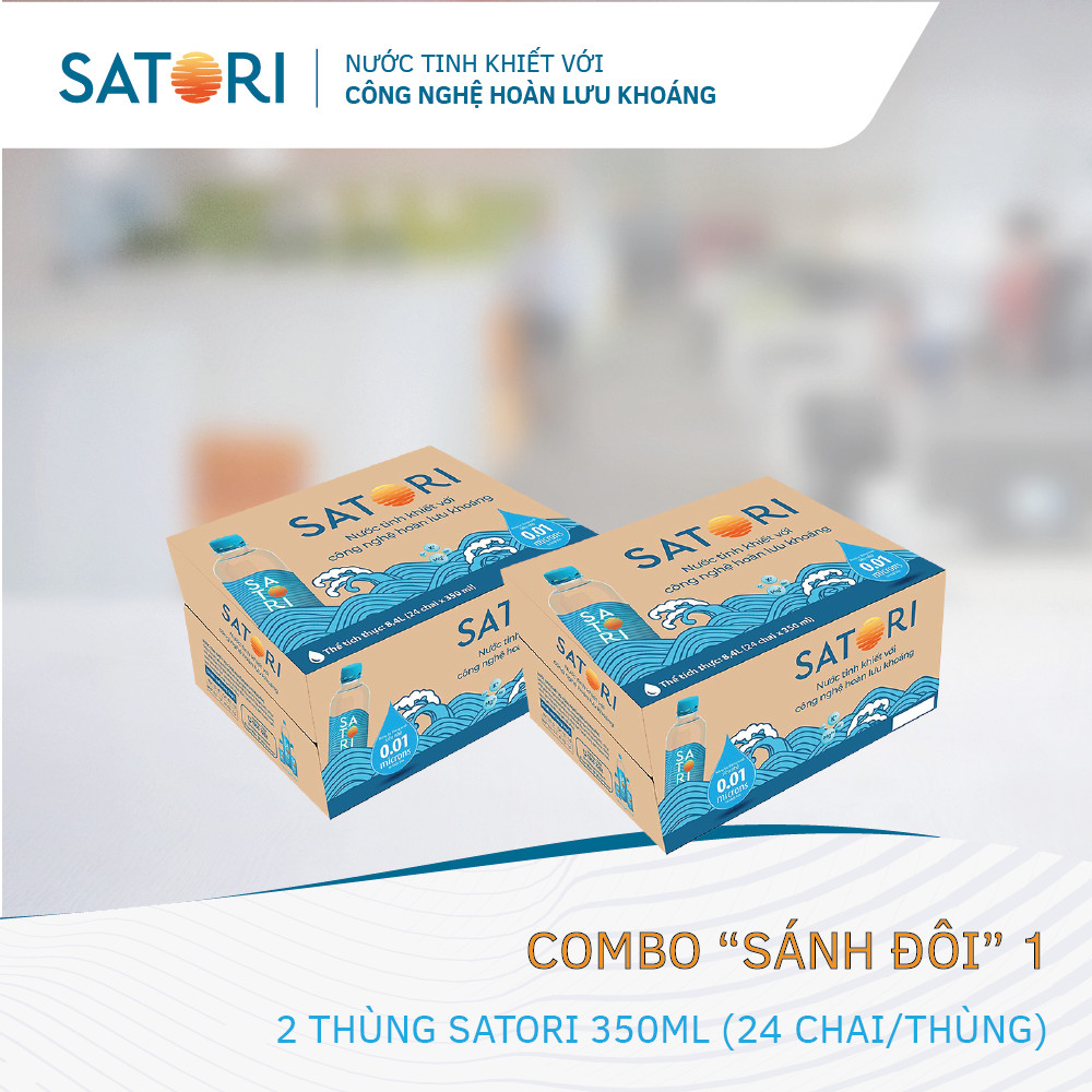 Combo 2 Thùng Nước Tinh Khiết Hoàn Lưu Khoáng SATORI 350ml (24 Chai/Thùng)+ Tặng 2 lon nước ép Satori Juice vị bất kỳ 250ml