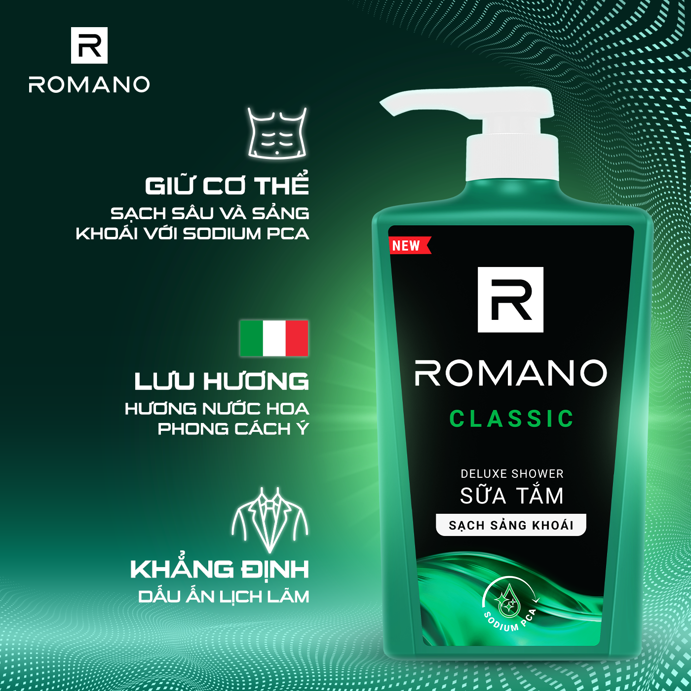 Sữa tắm cao cấp Romano Classic cổ điển lịch lãm phiên bản Deluxe sạch sáng khoái 180gr