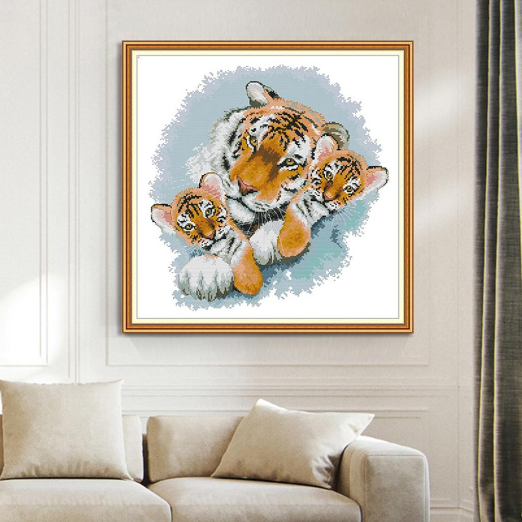 DIY Handmade Needlework Cross Stitch Set Embroidery Kit Precise Printed Tigers