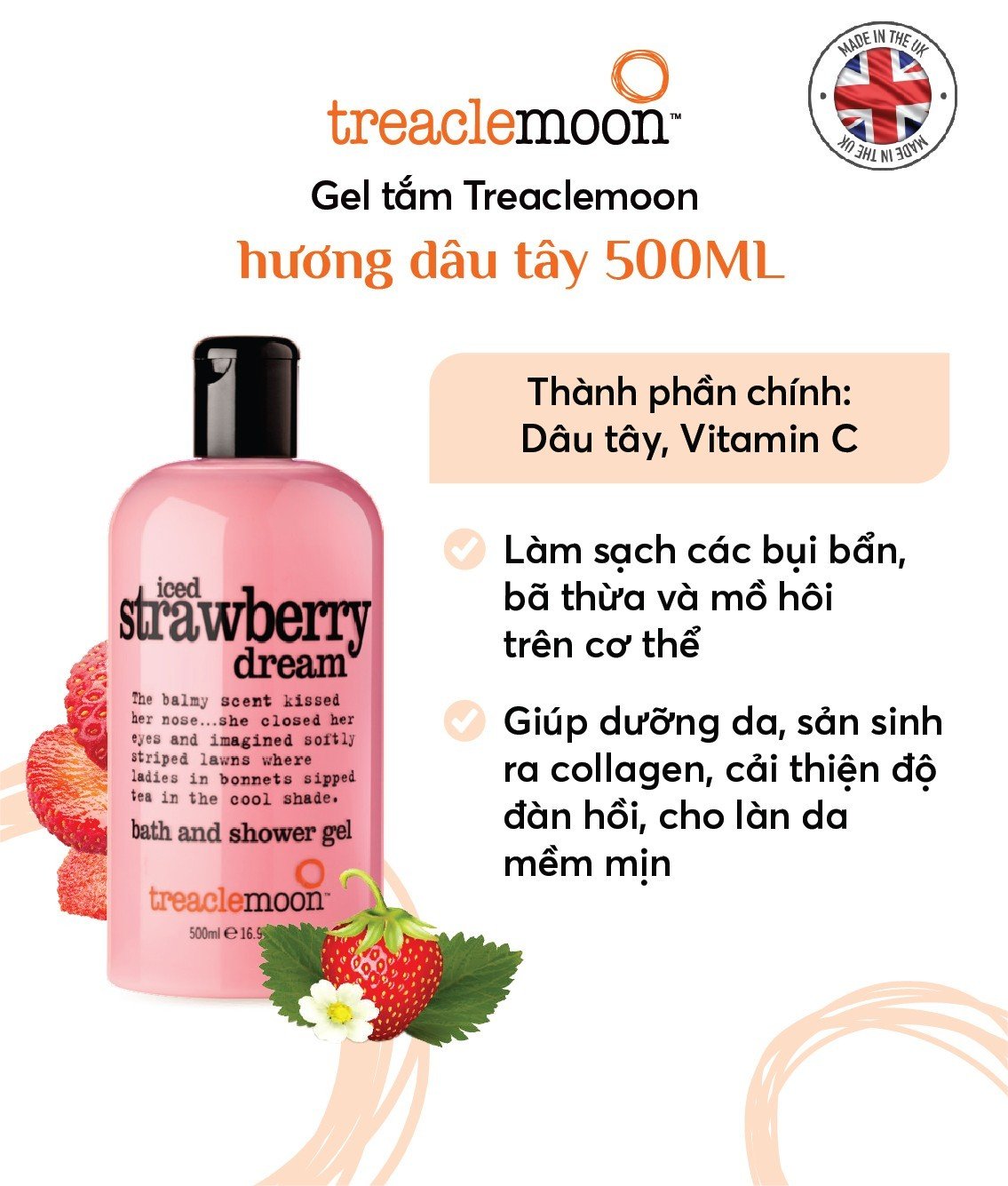 Gel tắm chiết xuất dâu tây Treaclemoon 500ml