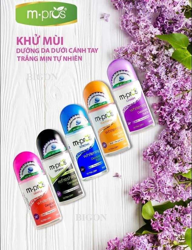 Lăn Khử Mùi M.Pros 60ml - Trắng Mịn - Dịu Dàng - Khử Mùi Hiệu Quả (Chai Hồng - Nắp Trắng)