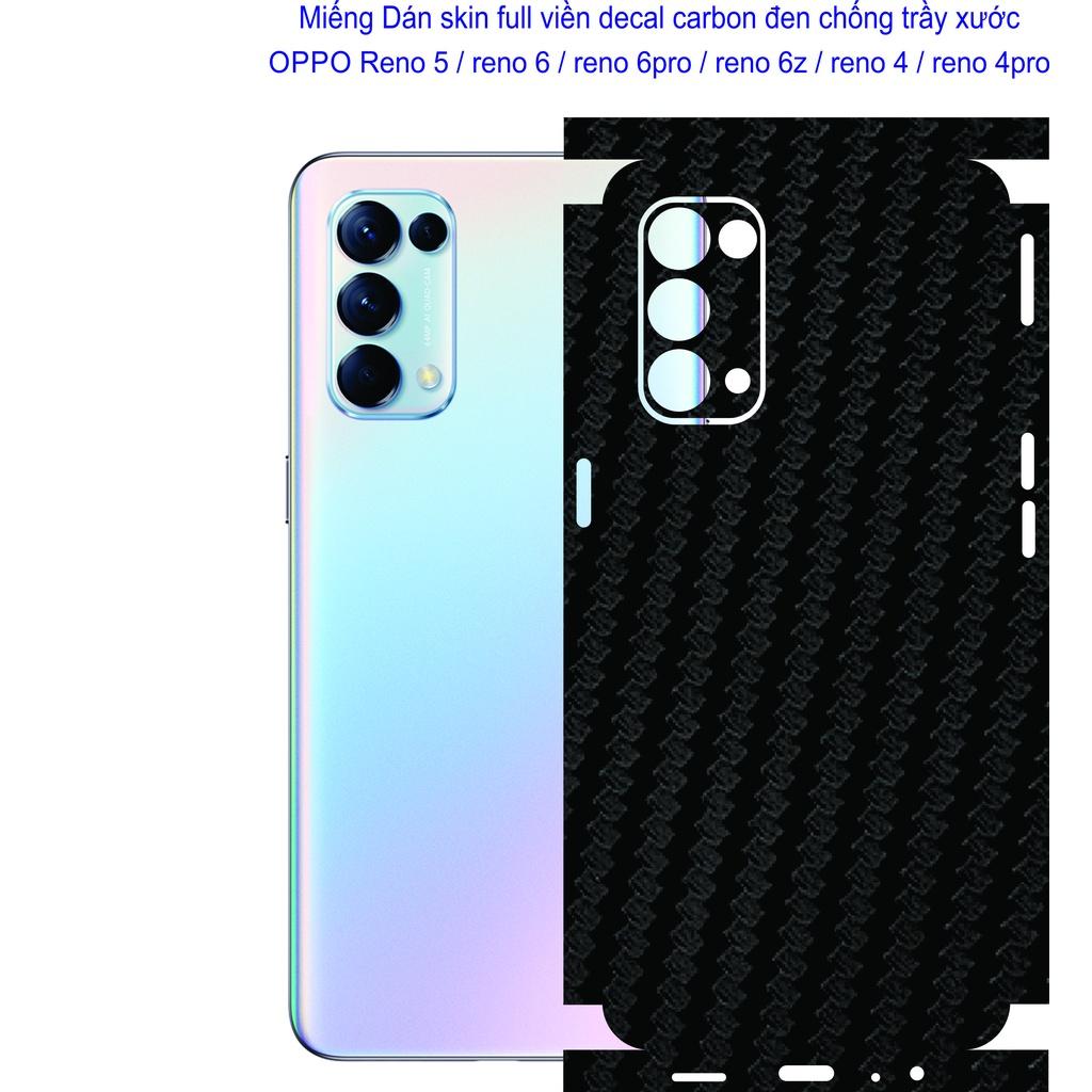 Miếng Dán Skin Carbon đen full viền dành cho OPPO Reno 5 / reno 6 / reno 6pro / reno 6z / reno 4 reno 4 pro, chống trầy xước