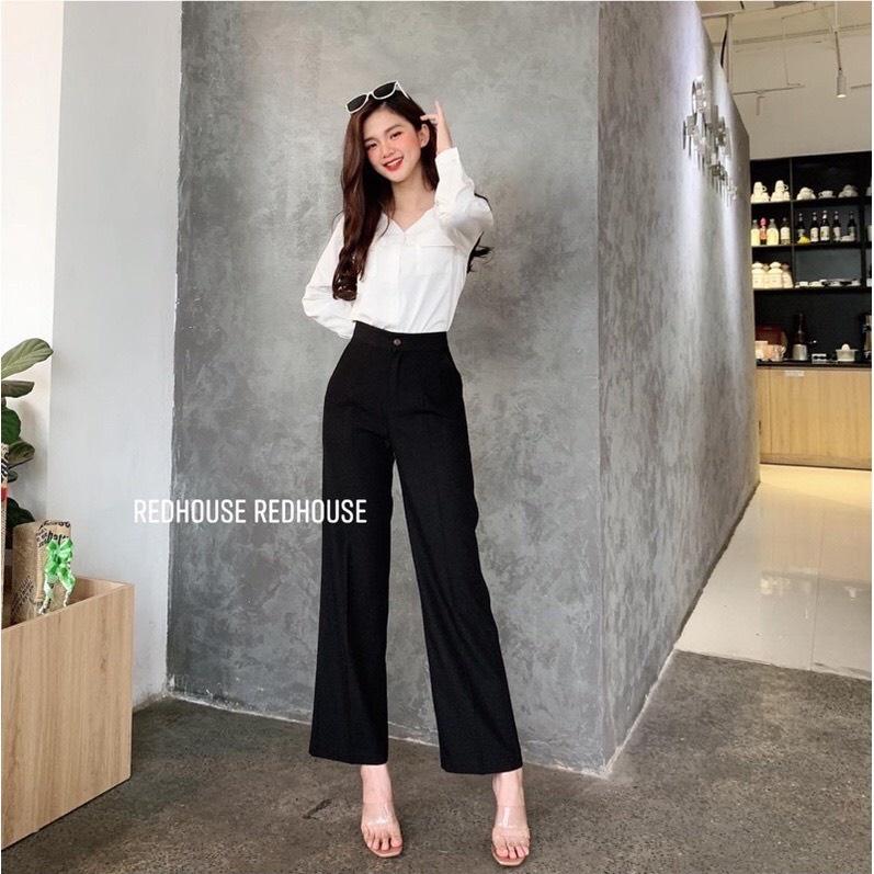 Quần Tây ống rộng suông nữ HDSHOP , ( đen , trắng ) lên form xịn mịn đẹp tôn dáng dễ mặc cho tất cả chị em