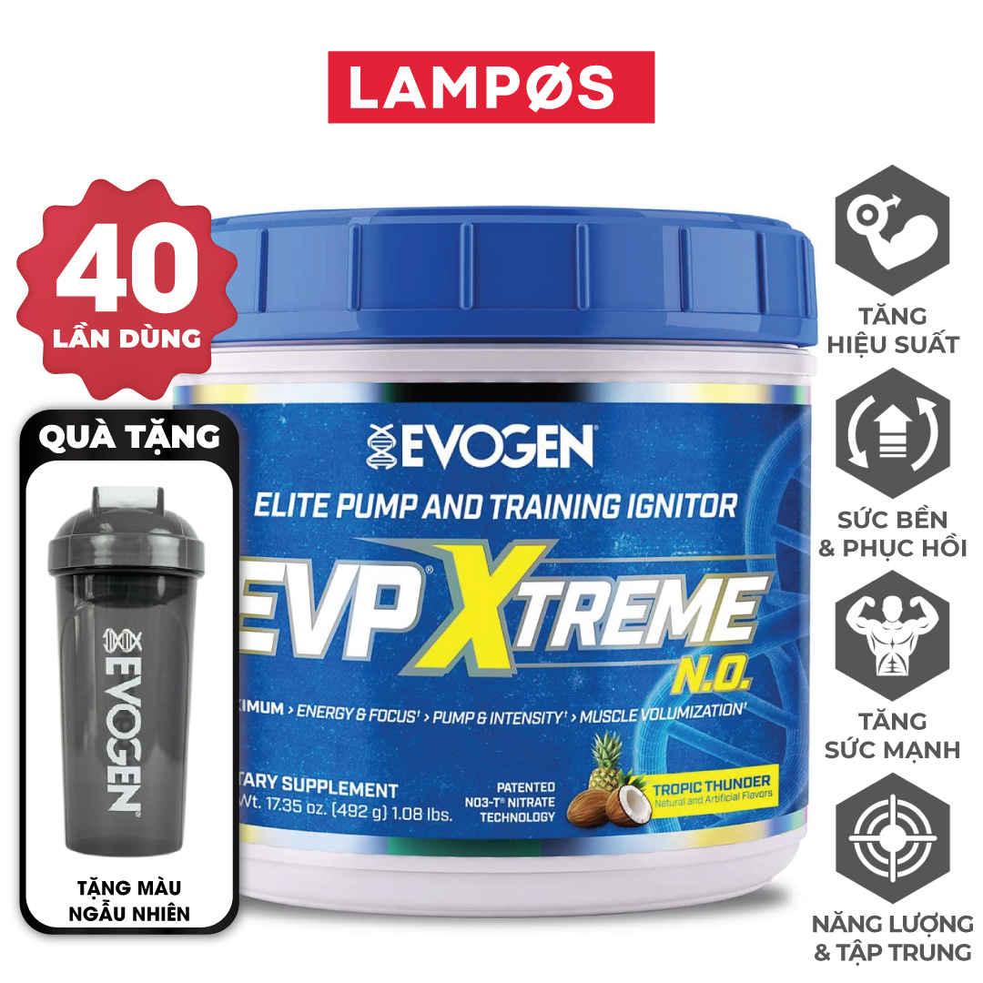 [Chính hãng] Evogen EVP-Extreme (40 Liều), Pre-Workout Hỗ Trợ Tỉnh Táo, Tập Trung Năng Lượng Trước Tập, Sức Mạnh, Sức Bền, L-Citrulline, Creatine, Beta-Alanine, NO3-T, DMAE, Lions Mane