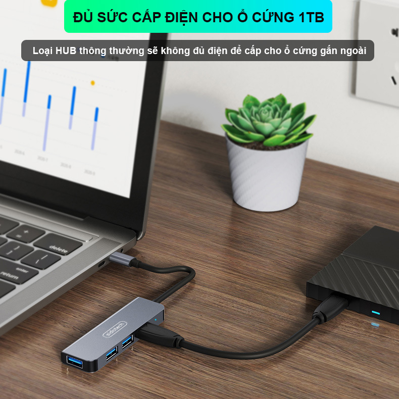 HUB Type C và HUB USB 3.0 tốc độ cao 4 in 1 Sidotech bộ chia cổng usb mở rộng kết nối chuyển đổi cho Macbook Pro Laptop PC máy tính hỗ trợ sạc pin kết nối đa năng ổ cứng bàn phím chuột máy in, thiết bị ổ chia usb - Hàng chính hãng