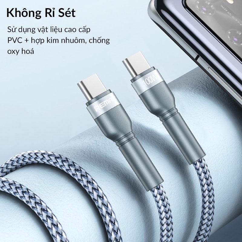Cáp sạc nhanh 100W REMAX RC-172 Type C to Type C bọc dù siêu bền, tự chỉnh dòng, dài 1m - Hàng chính hãng
