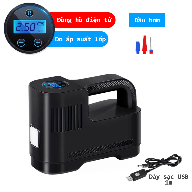 Bơm lốp KO DÂY Suitu, bơm ô tô, bơm xe máy, bơm xe đạp Suitu, pin sạc siêu khỏe 6000Mah,- SẠC USB tiện lợi