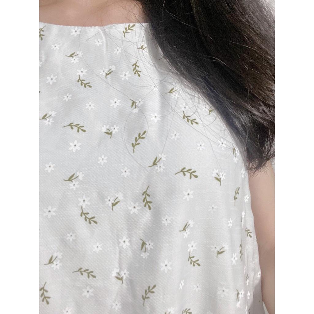 Đầm suông form rộng, Đầm trắng sát nách suông dài đi biển Cao Cấp in hoa nhí, vải mát bigsize - MiNhi Fashion
