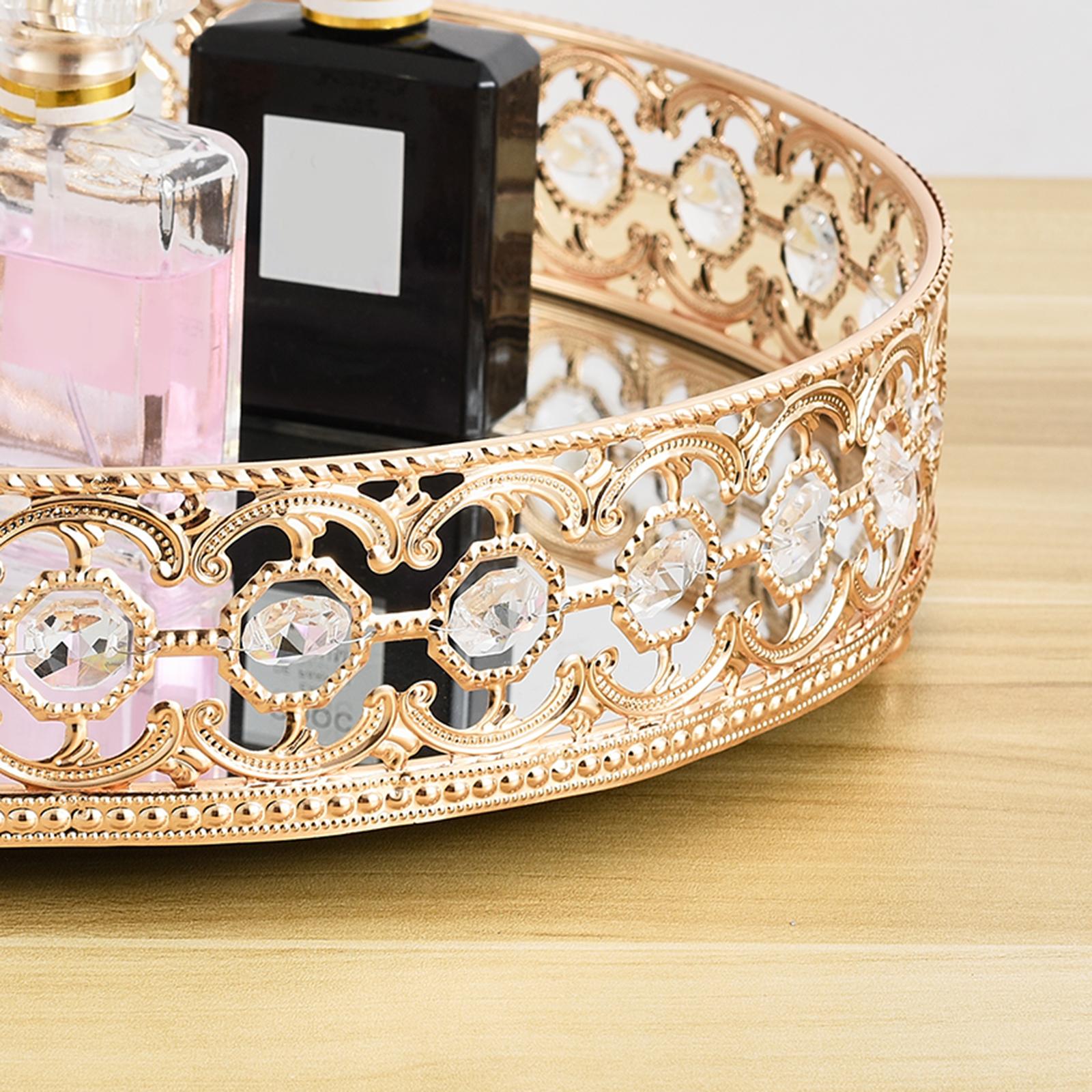 Crystal Cosmetic Makeup Tray Jewelry Trinket Organizer Vanity Tray Mirror Decorative Tray Perfume Skin Care Storage Home Dresser Table Decor, 10 Inch