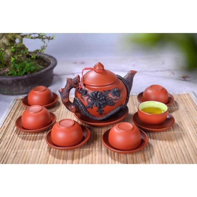 Bộ ấm chén tử sa đắp nổi