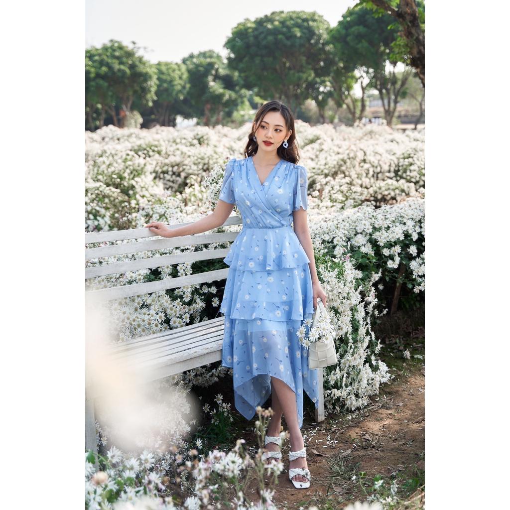 TIELA Đầm váy hoa vạt cheo ba tầng - Bluebell Dress