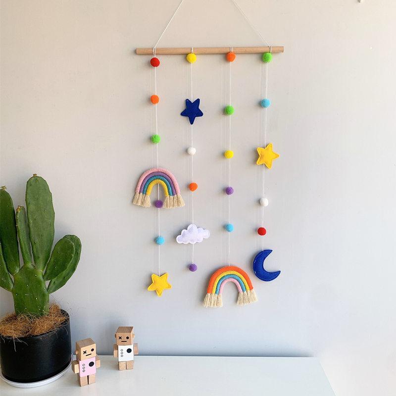 INS Bắc Âu Dệt Rainbow Bé Kẹp Tóc Giữ Trẻ Em Bé Gái Kẹp Tóc Bảo Quản Dây Hình Ảnh Người Tổ Chức Treo Tường Trang Trí Mặt Dây Chuyền