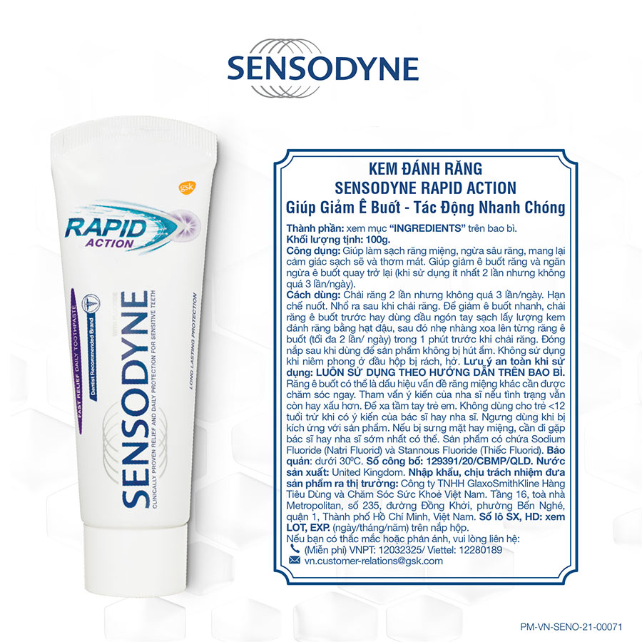 Kem Đánh Răng Sensodyne Giảm Ê Buốt Nhanh & Làm Sáng Rapid Action Whitening 100g