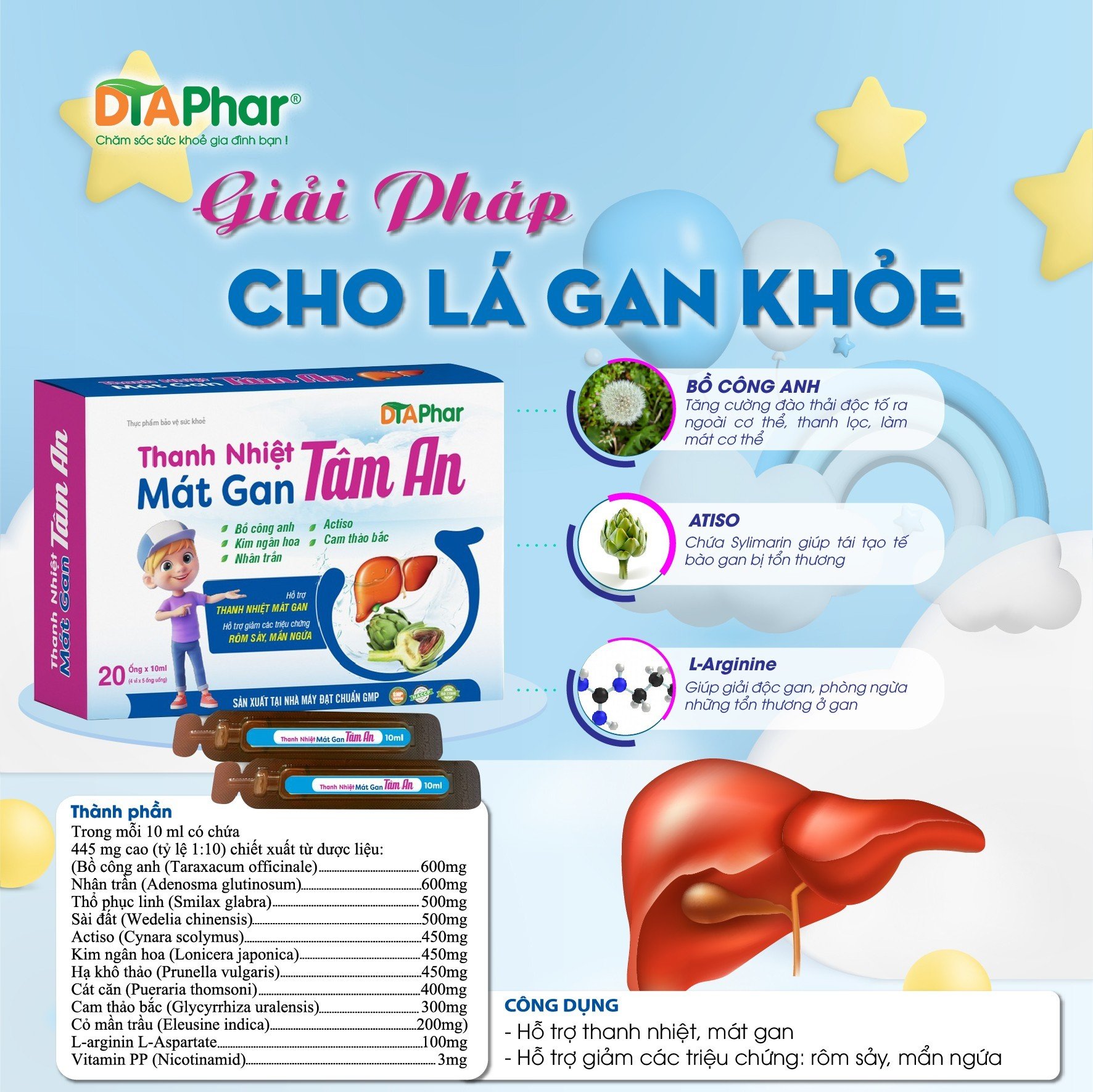 Thanh nhiệt mát gan Hỗ trợ giảm nóng trong do cơ thể bị nhiệt Hộp 20 ống Tâm An Pharma