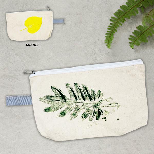 Túi Bút Vải Canvas In Hoa Lá Tươi - 2 Mặt - Saigon Zerowaste - Mẫu 9
