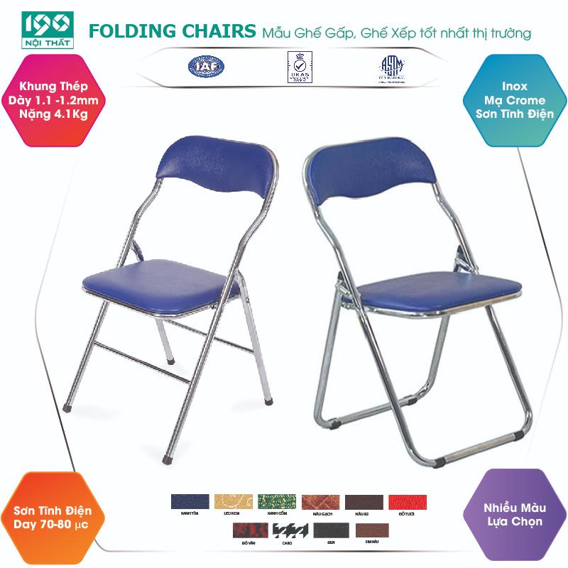 Ghế xếp gấp gọn văn phòng khung thép sơn tĩnh điện, đệm da GG01-S
