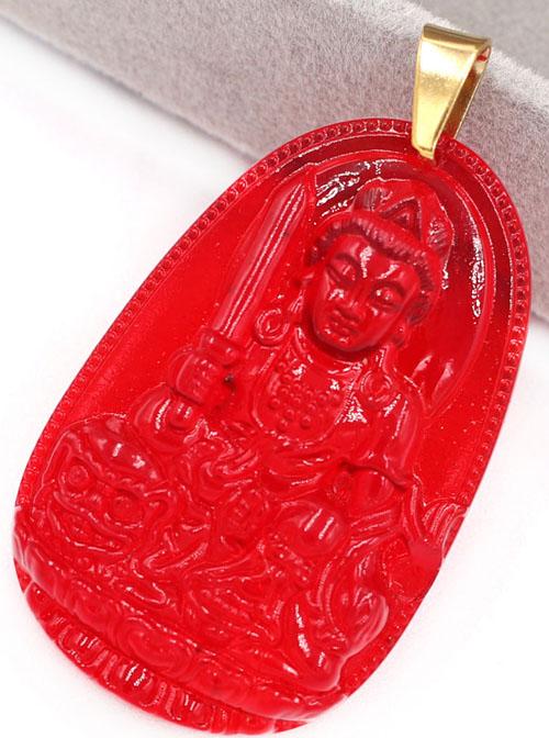 Dây chuyền mặt Văn Thù Bồ Tát Pha Lê Đỏ size nhỏ 3cm - phật bản mệnh tuổi Mão