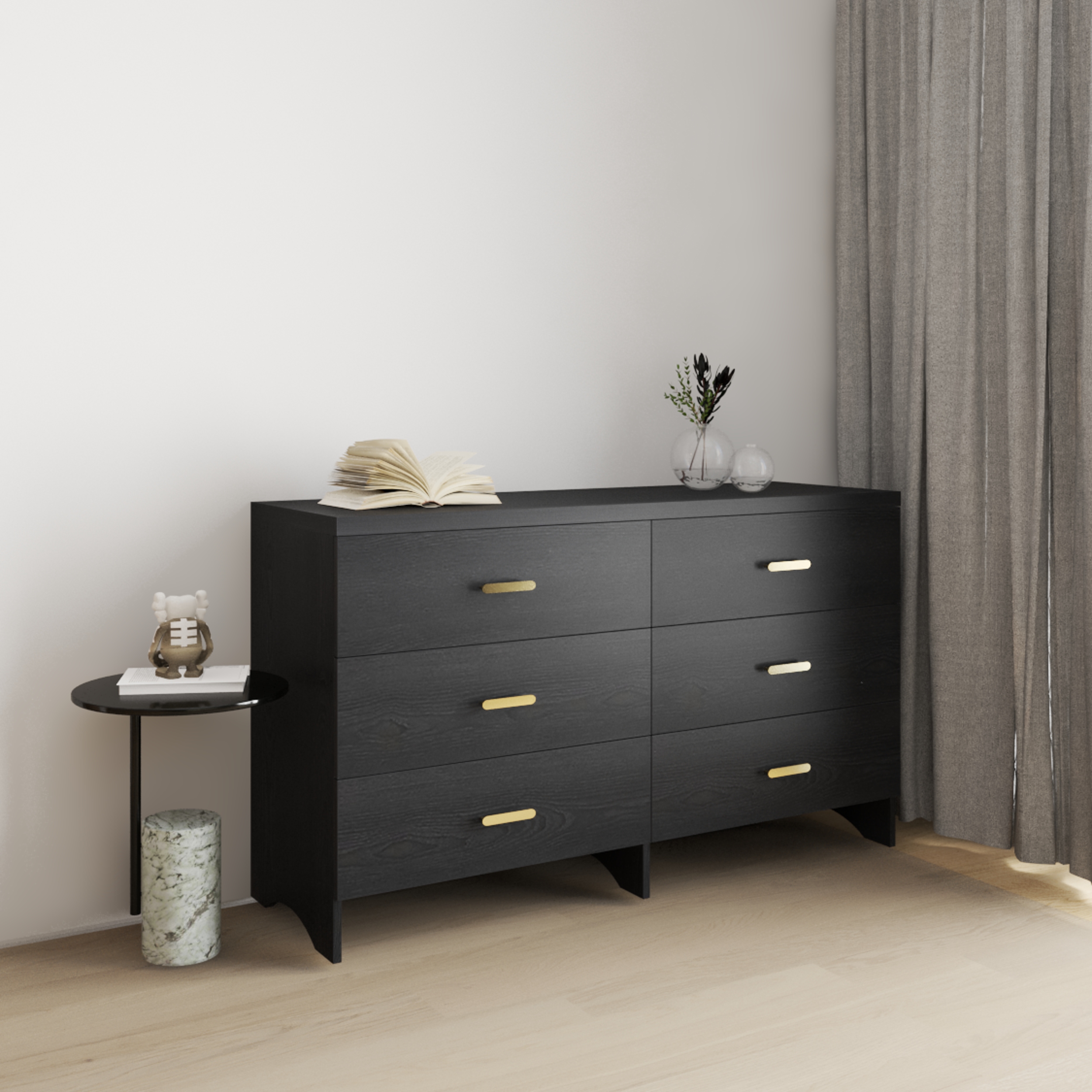 HAPPY FURNITURE , Tủ lưu trữ 6 ngăn kéo - CHEVY, THK_265 , 140cm x 45cm x 82cm DxRxC