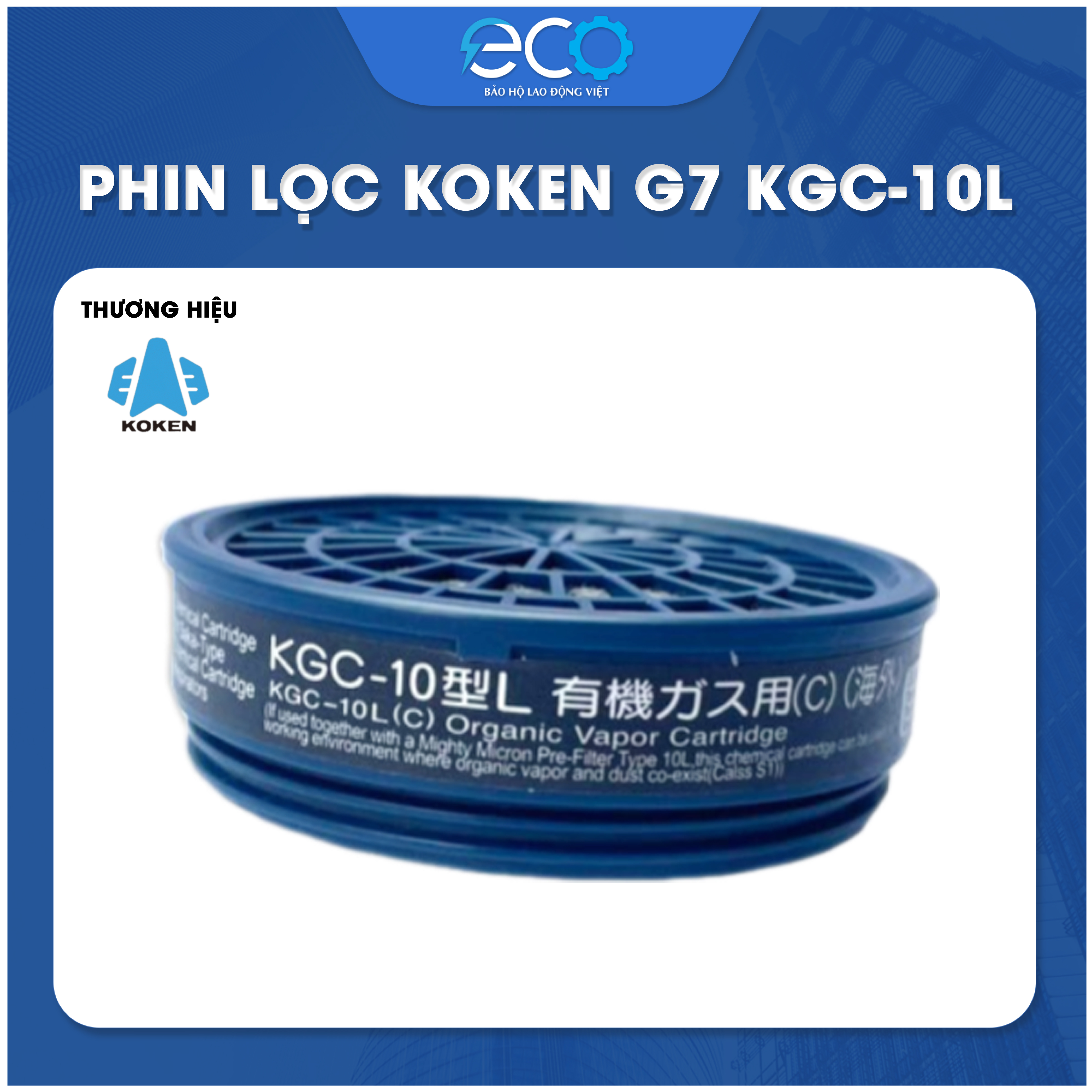 Koken Phin lọc Koken G7 KGC-10L - Chống hóa chất cực mạnh, lọc hơi hữu cơ, thuốc trừ sâu, sơn, bảo vệ hô hấp an toàn, chính hãng Nhật Bản