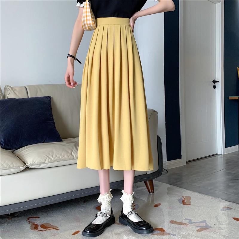 Xiaozhainv Chân Váy Midi Chữ A Lưng Cao Xếp Ly Phong Cách Hàn Quốc Thời Trang Cho Nữ