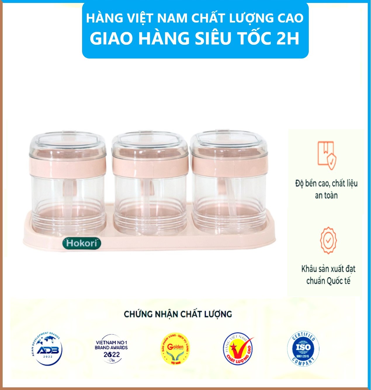 Bộ 3 Hũ Đựng Gia Vị HOKORI Nhựa Việt Nhật Cao Cấp, Hũ Đựng Gia Vị Đẹp Có Kèm Thìa Tiện Lợi - Hàng Việt Nam