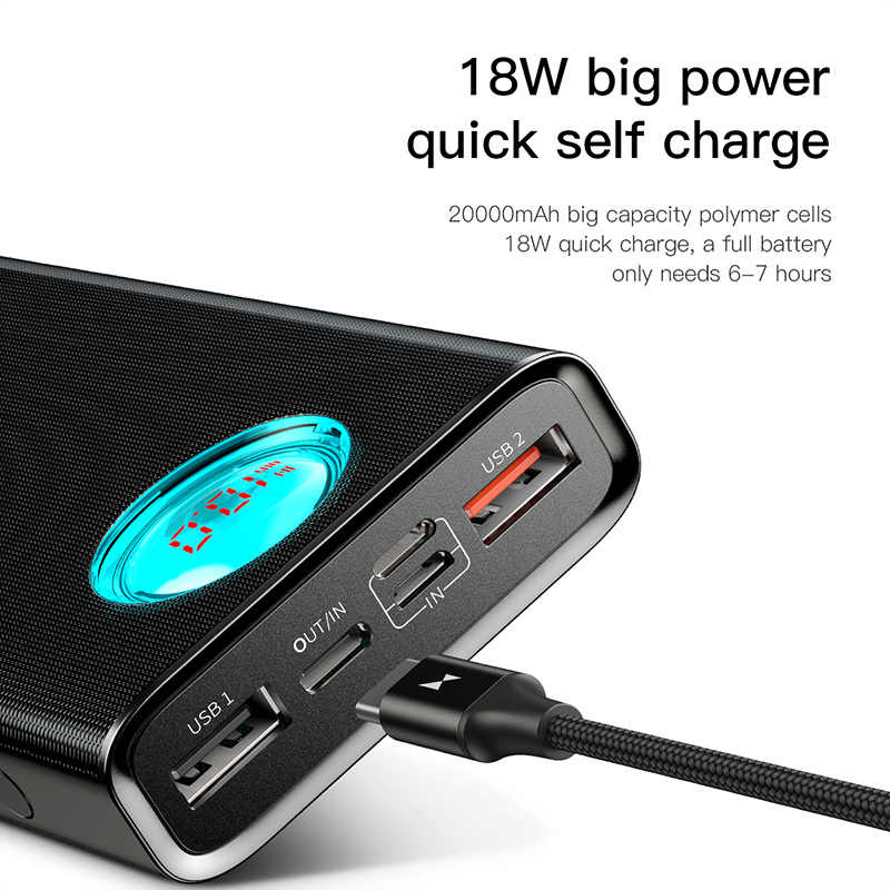 Trắng - Pin sạc dự phòng hỗ trợ sạc nhanh 18W dung lượng 20.000 mAh hiệu Baseus Amblight Fast Charge cho Smartphone Trang bị màn hình LED, PD Fast charge, Quick charge 3.0, 3 cổng sạc ra OutPut chip sạc thông minh - Hàng nhập khẩu