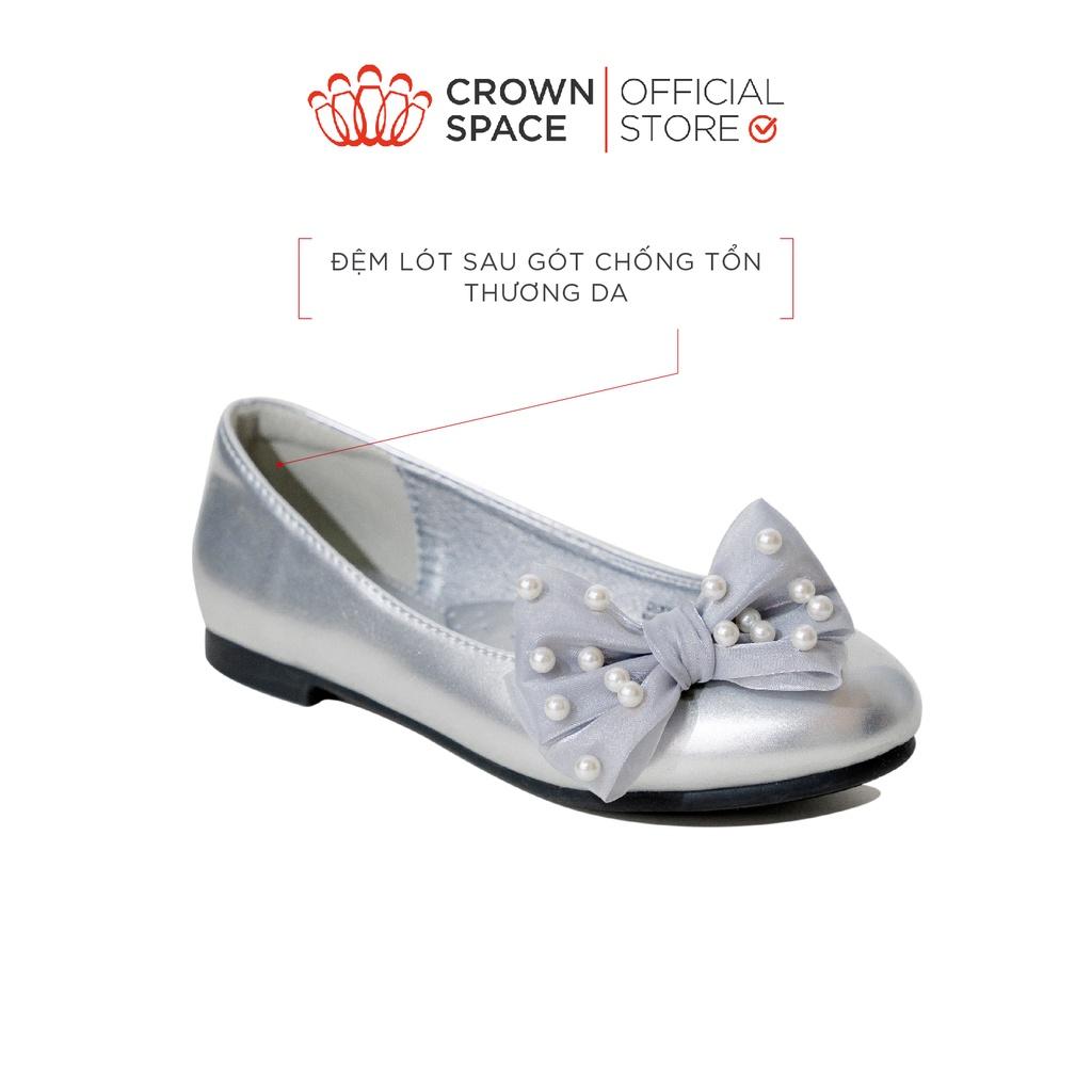 Giày Búp Bê Bé Gái Đi Học Đi Chơi Crown Space Cao Cấp CRUK3133 Nhẹ Êm, Chống Hôi Chân Màu Bạc Size 31-36