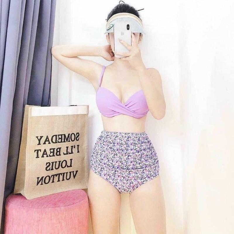 Set bikini đi biển 2 mảnh áo tắm nâng ngực- Đồ bơi nữ quần cạp cao che bụng kín đáo- shopnabi SETNGUC_BEST