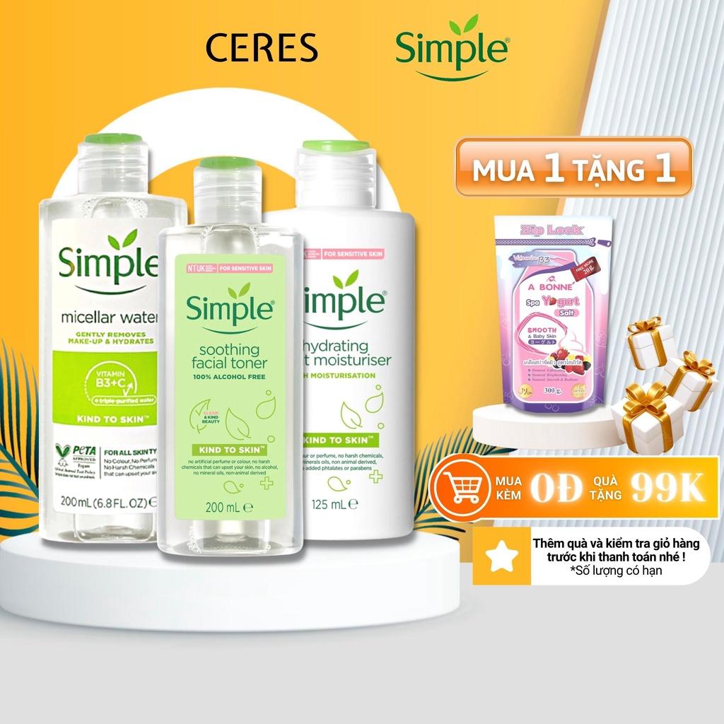 Combo 3 Simple ( Nước Tẩy Trang 200ml + Toner 150ml + Sữa Dưỡng Da 125ml ) Cấp Ẩm Da Sáng Khỏe