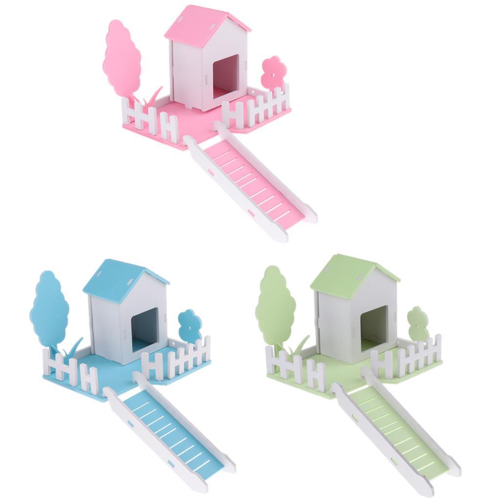 Small Pet Nest Hamster House Cage Villa Fence 3 in 1 with Ladder Blue