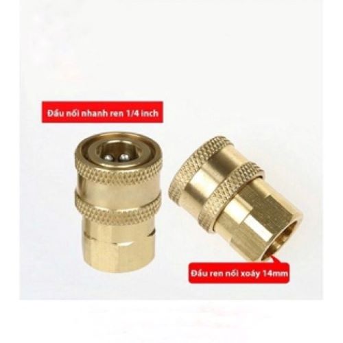 Đầu nối nhanh 14mm - Khớp nối nhanh béc vòi xịt của máy rửa xe - Đầu cái nối nhanh 1/4 - Ren nối sung 14mm