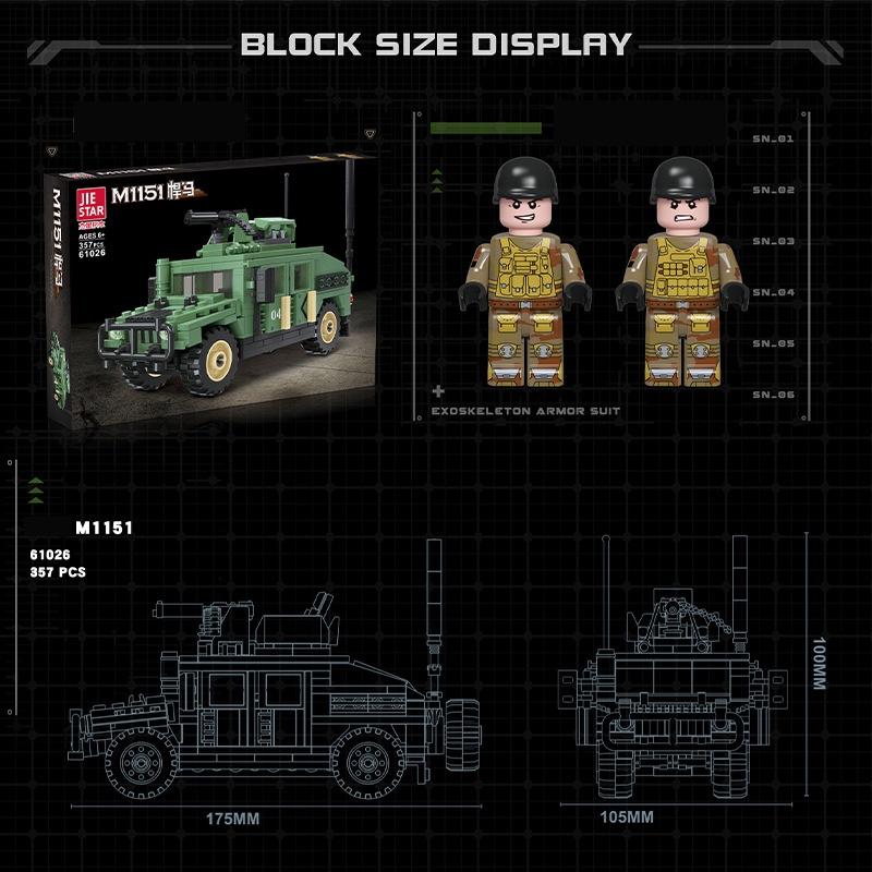 Đồ chơi Lắp ráp Xe Humvee M1151, Jie Star 61026 Jeep Car, Xếp hình thông minh, Mô hình xe quân sự