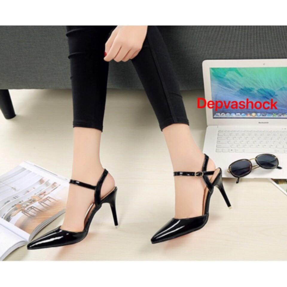 Giày sandal cao gót bít mũi big size gót nhon 7cm cao cấp Đep &shock MS-19015