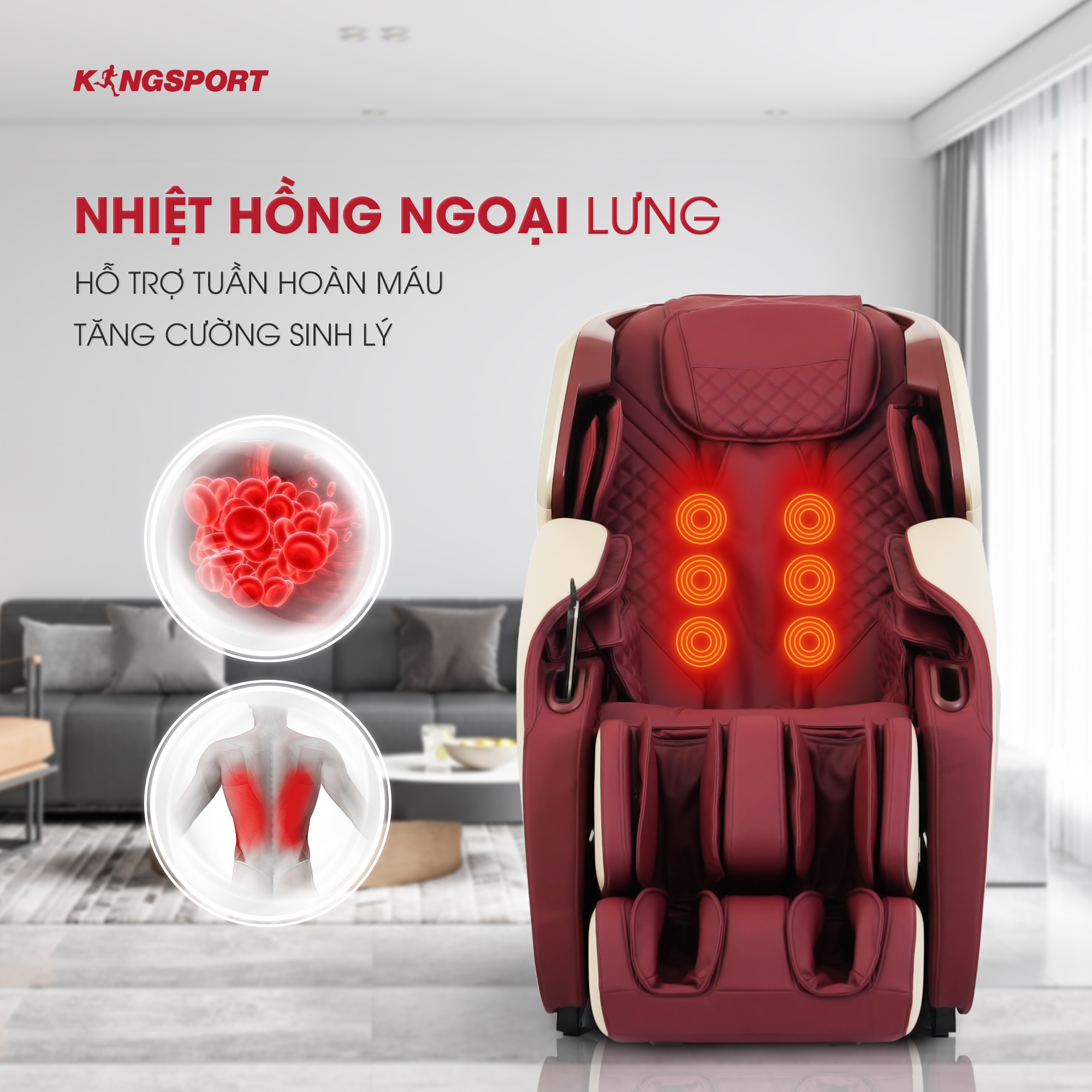 Ghế massage toàn thân cao cấp KINGSPORT G50 hệ thống con lăn 3D hiện đại, 3 chế độ massage không trọng lực cao cấp, điều khiển bằng giọng nói