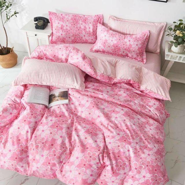 Bộ Chăn Ga Gối Cotton Hoa Đào Hồng