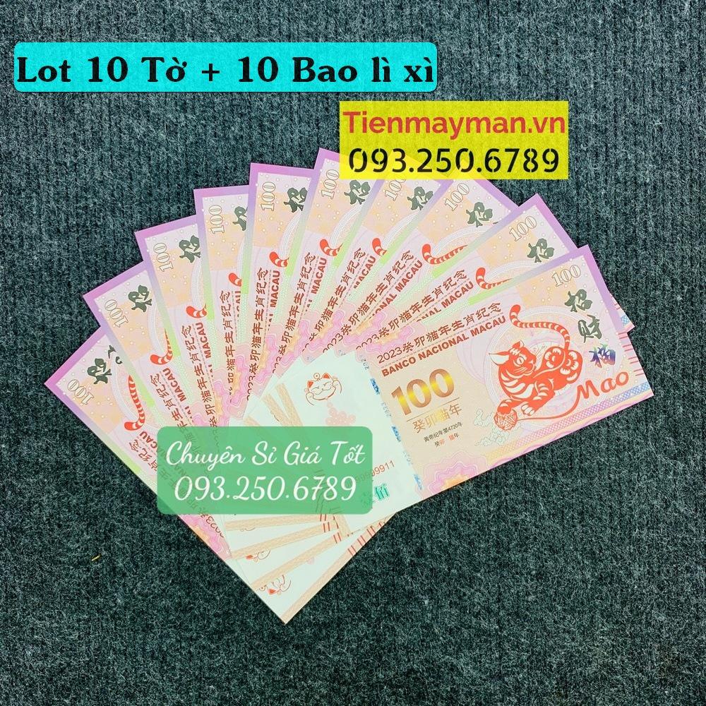 Combo 10 Tờ Tiền Lưu Niệm 100 Dollar Macao Hình Con Mèo - Quà Tặng Lì Xì Tết Quý Mão 2023