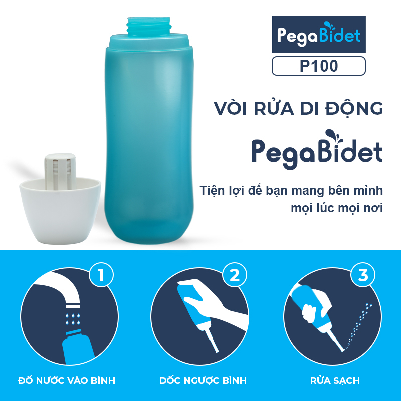 Vòi rửa vệ sinh thông minh cầm tay PegaBidet P100, dành cho rửa vệ sinh em bé, người già, người đi du lịch. Bình chứa 400ml nước, vòi rửa có thể thu gọn