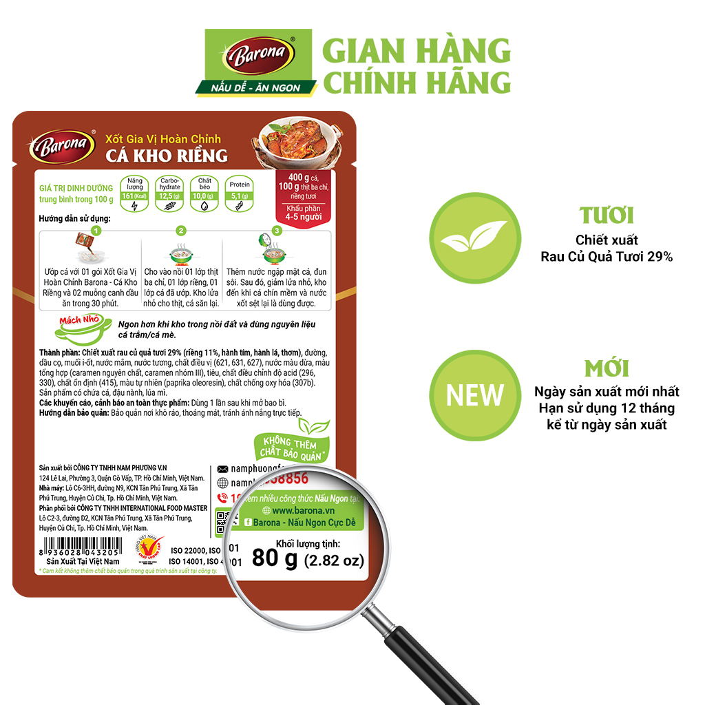 Combo 3 gói Xốt Gia vị hoàn chỉnh Barona - Cá kho riềng 80gr