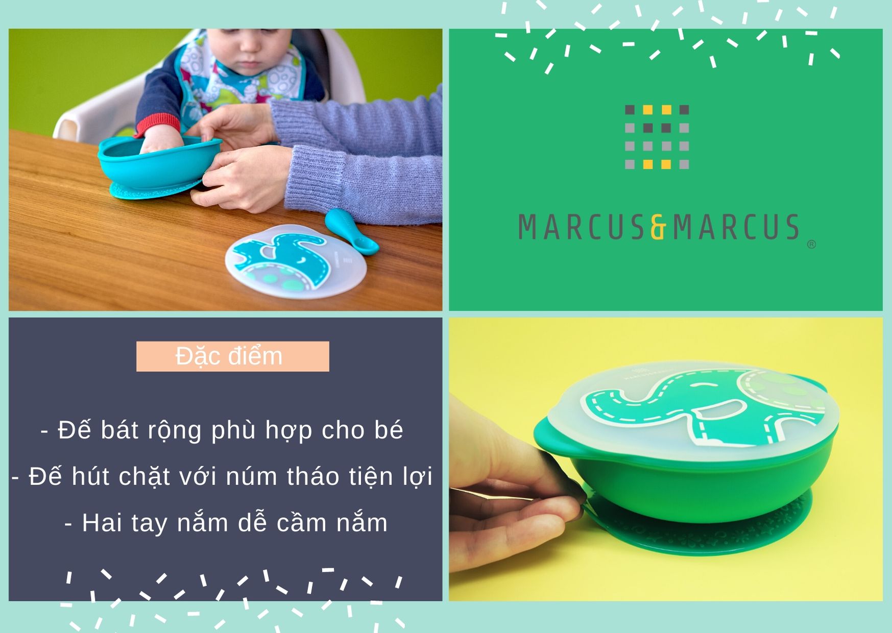 Bát tập ăn silicon có nắp và đế hút chân không chống đổ cho bé Marcus &amp; Marcus, từ 12 tháng - Ollie