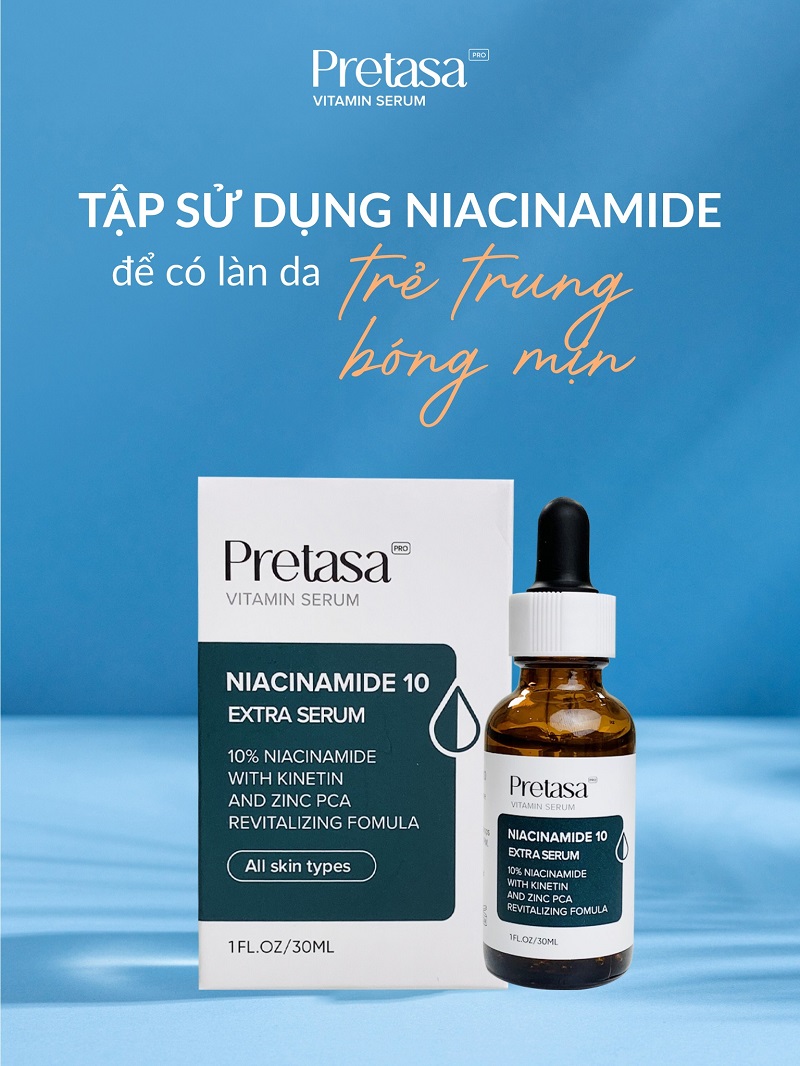 Serum Niacinamide 10% Extra Pretasa - Chiết xuất từ Vitamin B3 - Làm sáng da, cung cấp dưỡng chất cho da