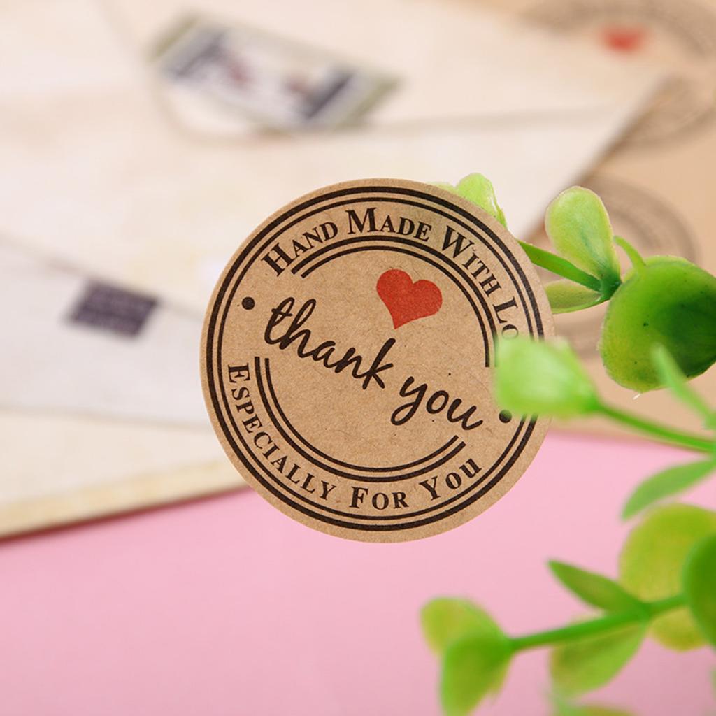 1 Roll of 500pcs Kraft Thank You Stickers Labels Permanent Adhesive Brown