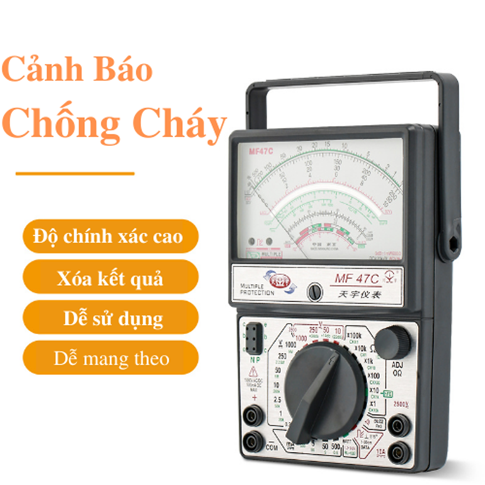 Đồng Hồ Kim Vạn Năng ABG MF47C Kỹ Thuật Số Máy Kiểm Tra Điện Áp Dòng Điện Trở Màn Hình Analog Đồng Hồ Vạn Năng Dụng Cụ Điện Dc/Ac (Không bao gồm pin)